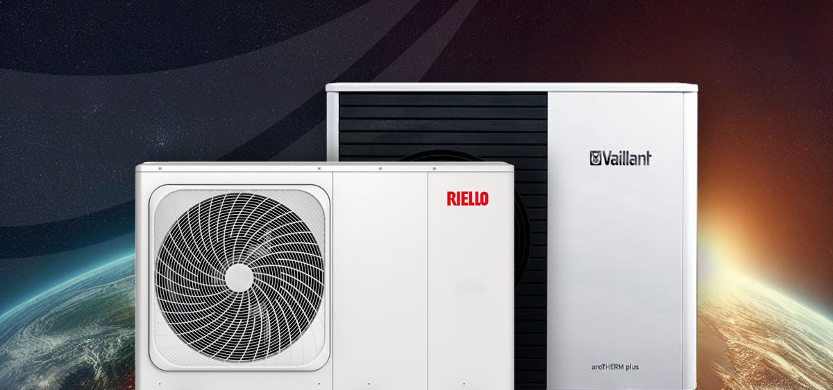 Heat pumps in front of a space background